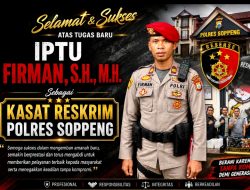 IPTU Firman,S.H., M.H., Emban Amanah Baru sebagai Kasat Reskrim Polres Soppeng, Kapolres Soppeng Tekankan Kinerja Nyata.